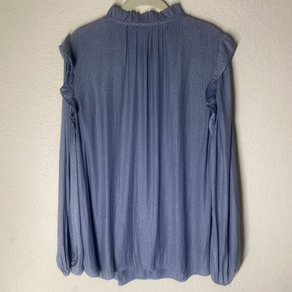 Loft Top Womens XL Blue Ruffled Long Sleeve Blouse Relaxed Casual Boho - Picture 5 of 8